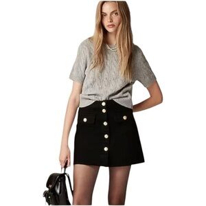 J Crew Black Dark Rinse Denim Gold Button Front Mini Skirt Womens Size 2  NEW